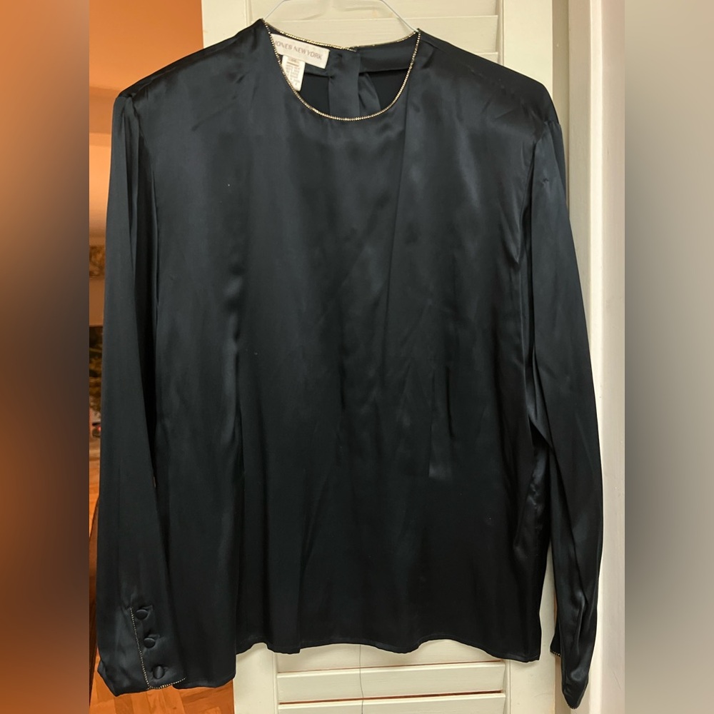 Jones New York Navy Blue Silk Blouse